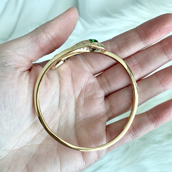 Gold Crystal Double Head Snake Cuff Bracelet - Picture 7 of 16